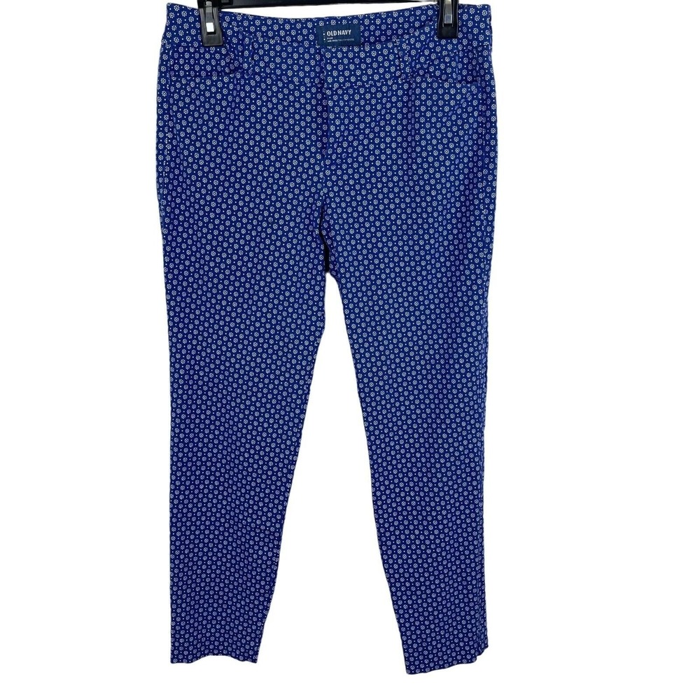 Old Navy Pixie Pants Women 10 Blue Floral Mid-Rise Ankle Stretch Slim Trousers